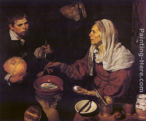 Old Woman Poaching Eggs painting - Diego Rodriguez de Silva Velazquez Old Woman Poaching Eggs art painting
